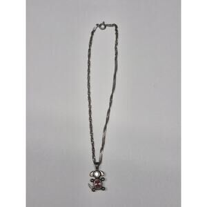 Small Sterling Silver Puppy Dog Necklace Pink And Clear Stones Chain 10"